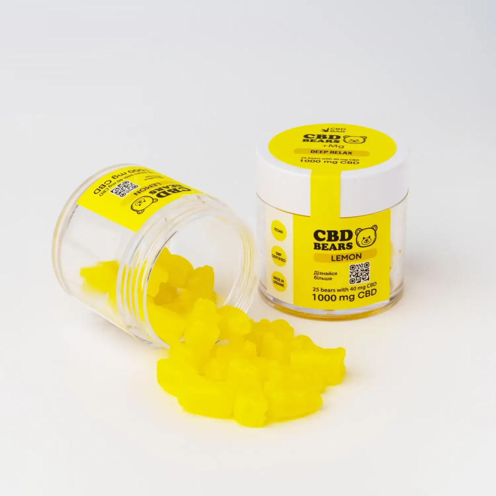 ЖЕЛЕЙНІ ВЕДМЕДИКИ CBD З МАГНІЄМ "DEEP RELAX", 1000 МГ КБД, 500 МГ МАГНІЯ, СМАК ЛИМОН, 25 ШТ
