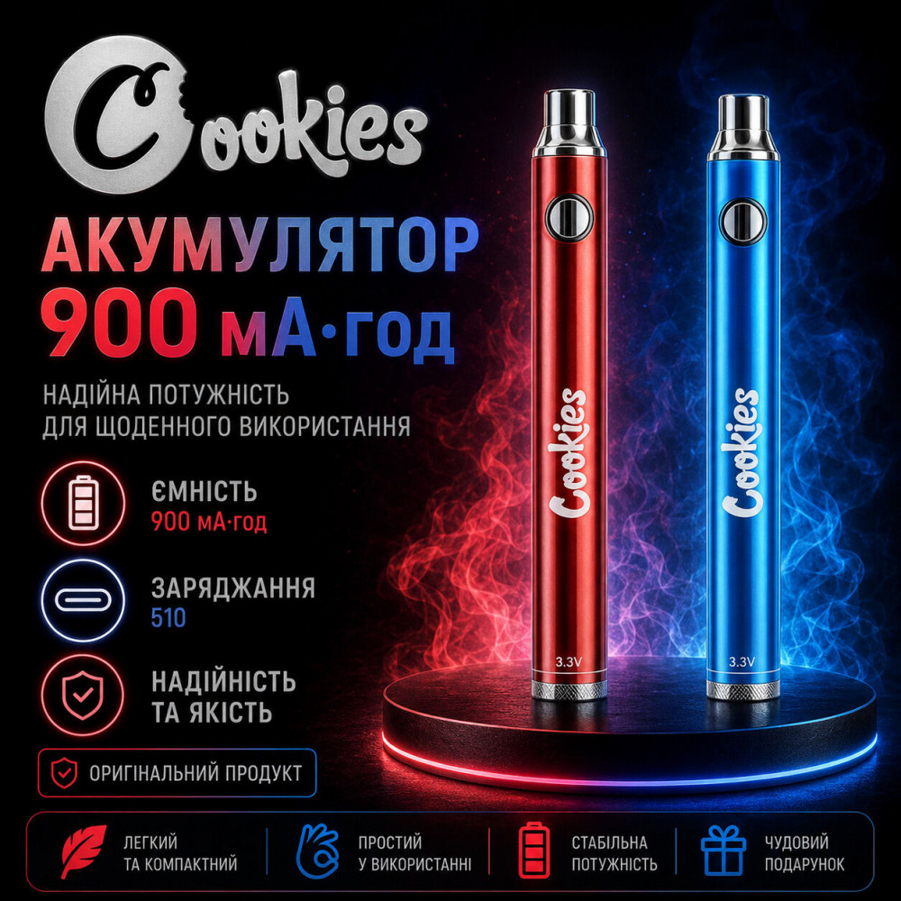 ВЕЙП-РУЧКА COOKIES ДЛЯ CBD-КАРТРИДЖІВ З КОННЕКТОРОМ 510, 900 mAh